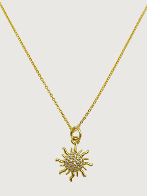 Front View of Sunburst Pendant Necklace in 18k Gold Plated Sterling Silver Fixed Length 925 Metal Brass 18 inches 2.1gms