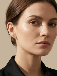 Model Wearing Irene Star Stud Earrings in 18K Gold Plated Sterling Silver Jewelry for Pierced Ears 18k 925 0.6gms