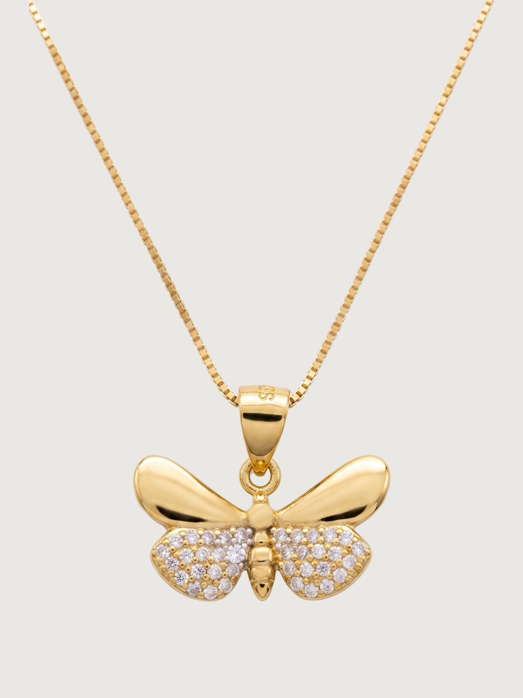 Front View of Aara Butterfly Pendant Necklace Adjustable Length 18k Gold Plated 925 Sterling Silver One Size 2.7gms