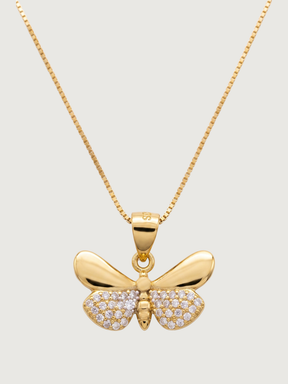 Front View of Aara Butterfly Pendant Necklace Adjustable Length 18k Gold Plated 925 Sterling Silver One Size 2.7gms