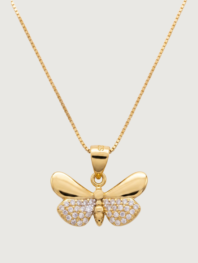 Front View of Aara Butterfly Pendant Necklace Adjustable Length 18k Gold Plated 925 Sterling Silver One Size 2.7gms
