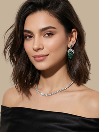 Alternate View of Model Wearing Lyra Vine Cluster Drop Earrings Jewelry for Pierced Ears Post / Pin & Push in 925 Sterling Silver Stamp Marked Rhodium Plated Brass 3.5 cm 6.5gms