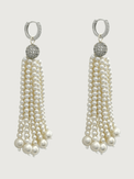 Front View of Selina Pearl Tassel Earrings in Sterling Silver Jewelry for Pierced Ears 925 Metal Stone One Size 27.6gms