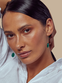 Model Wearing Liana Onyx Earrings Jewelry for Pierced Ears 18k Gold Plated 925 Sterling Silver One Size 4.8gms