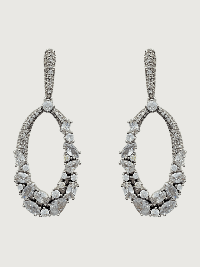 Front View of Paula Dangle Earrings in Rhodium Plated Metal Jewelry for Pierced Ears Copper Post / Pin & Push 925 Sterling Silver Stamp Marked One Size 10.7gms