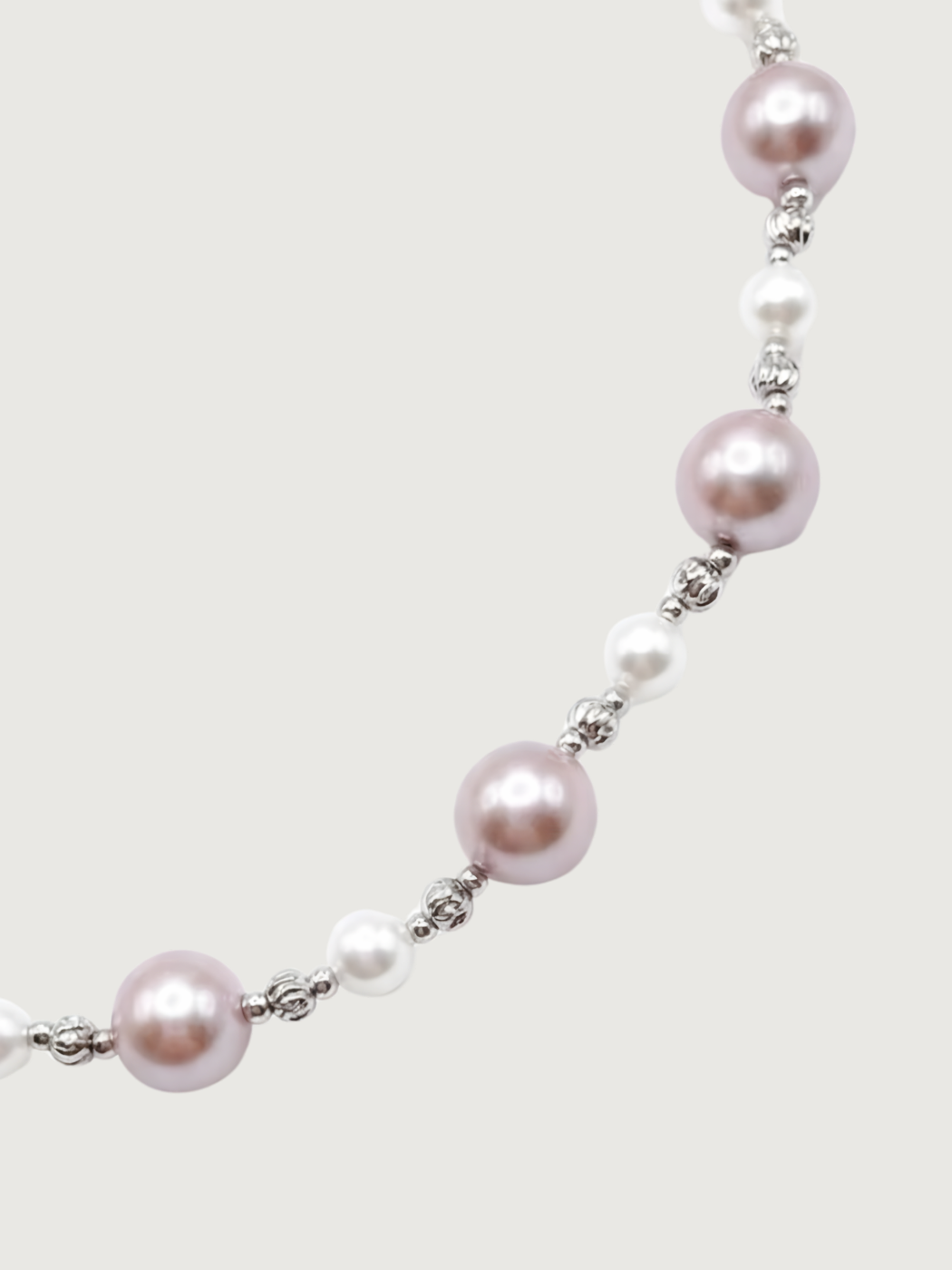 Closeup of Belle Blush Pearl Bracelet Adjustable Length 925 Sterling Silver Rhodium Plated Brass 6 inches 11.1gms