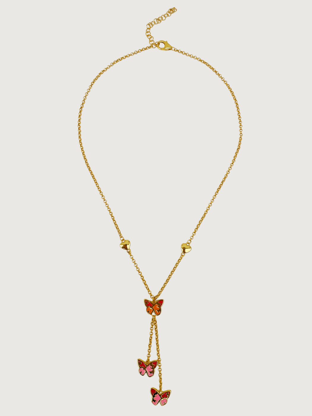 Rear View of Little Princess Butterfly Lariat Necklace in 18k Gold Plated Sterling Silver Adjustable Length 925 Metal One Size 6.6gms