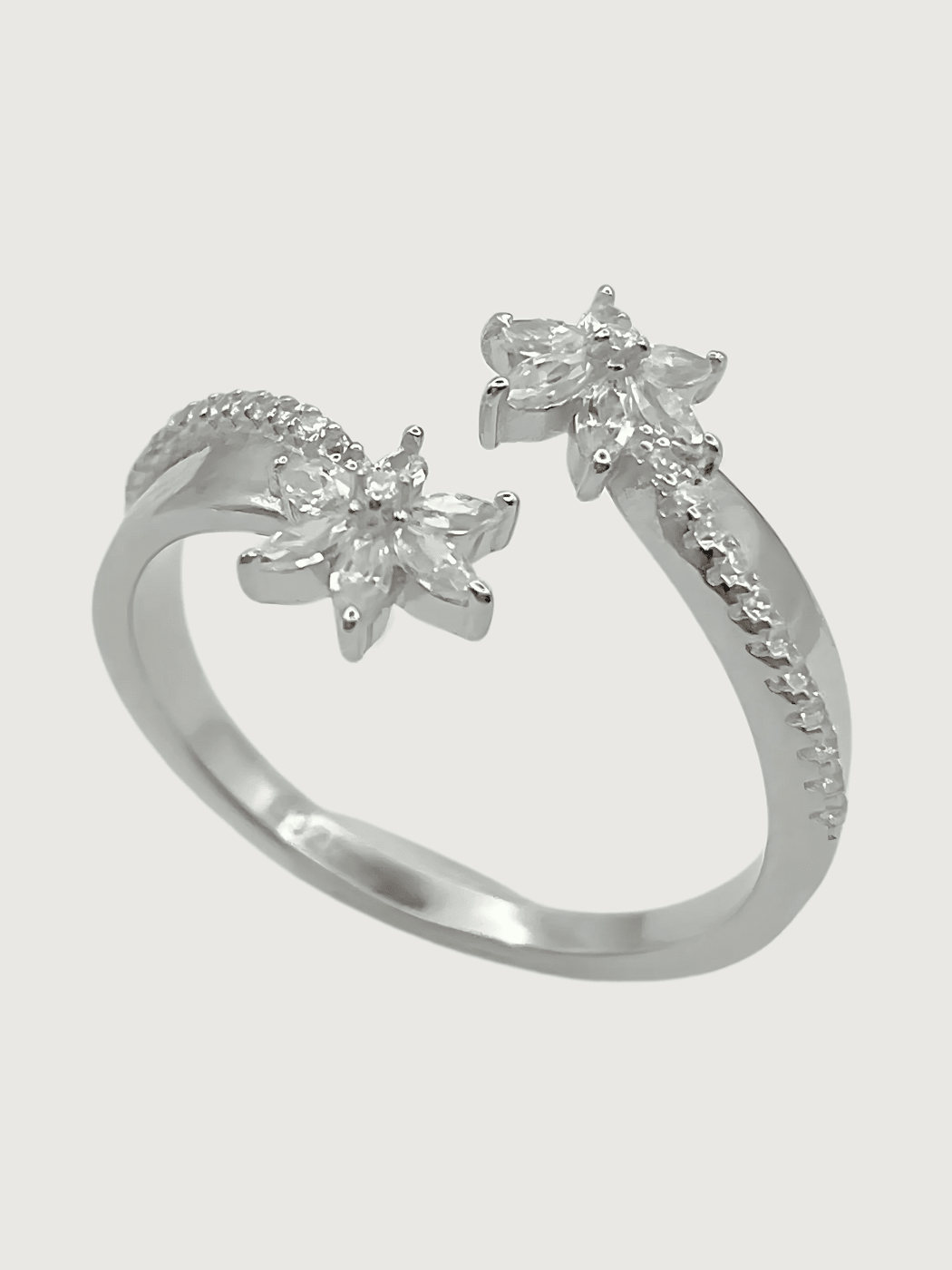 Closeup of Aya Bliss Open Adjustable Ring in 925 Sterling SIlver Comfort Fit Silver One Size 3.47gms