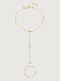 Front View of Irene Star Hand Chain Bracelet in 18k Gold Plated 925 Sterling Silver Comfort Fit One Size 1.5gms