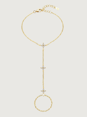 Front View of Irene Star Hand Chain Bracelet in 18k Gold Plated 925 Sterling Silver Comfort Fit One Size 1.5gms