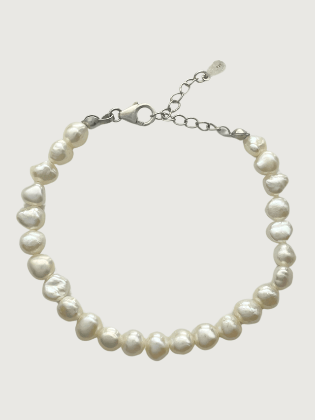 Front View of Ariel Keshi Pearl Bracelet in 925 Sterling Silver Adjustable Length Metal Stone One Size 8.3gms