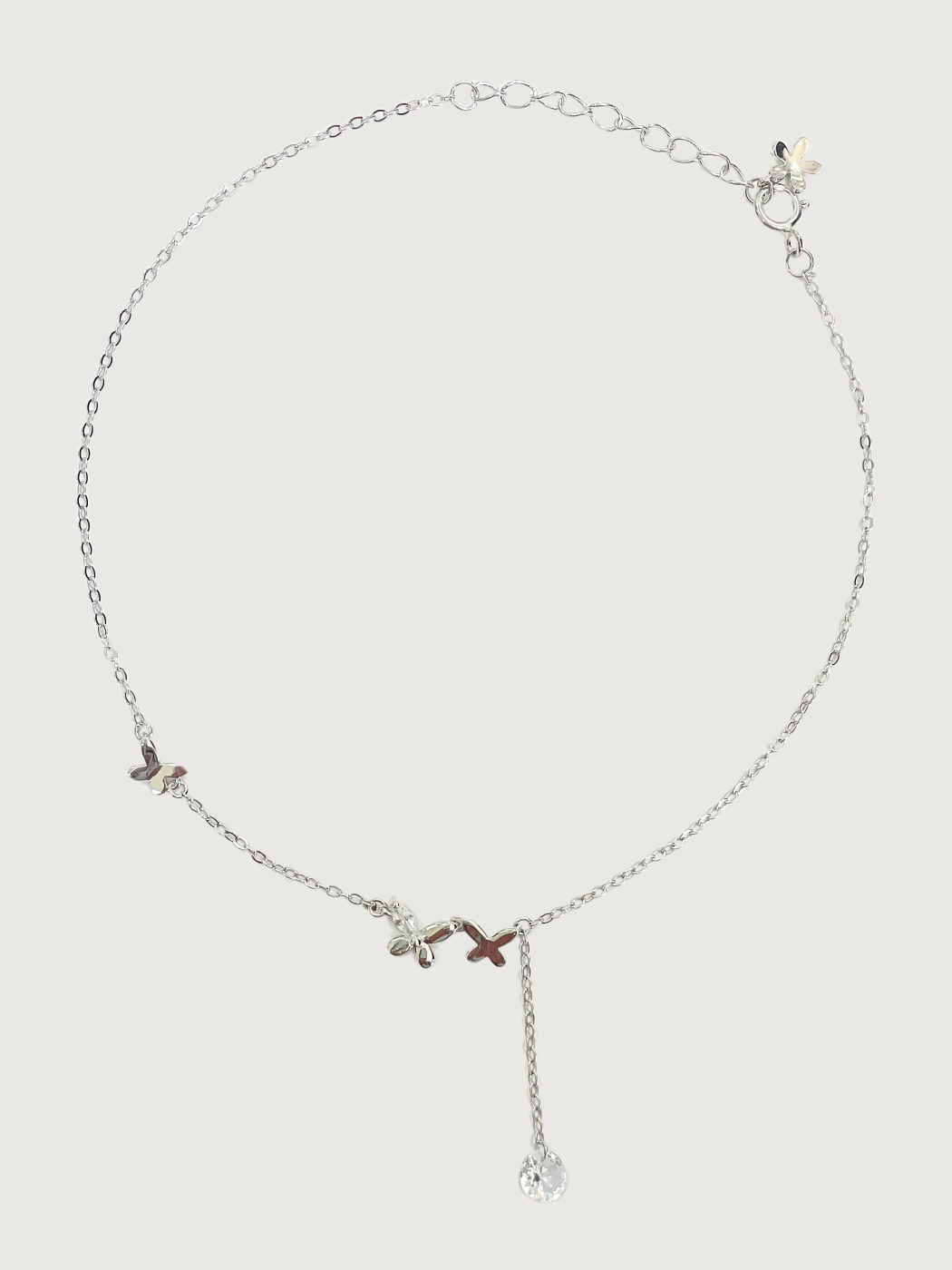 Front View of Misty Butterfly Anklet in 925 Sterling Silver Comfort Fit Metal 8.5 inches 1.3gms