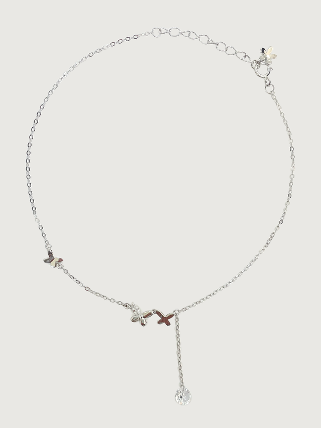 Front View of Misty Butterfly Anklet in 925 Sterling Silver Comfort Fit Metal 8.5 inches 1.3gms