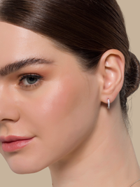 Model Wearing Lana Huggie Hoop Earrings Jewelry for Pierced Ears 925 Sterling Silver 12.81 mm 1.9gms