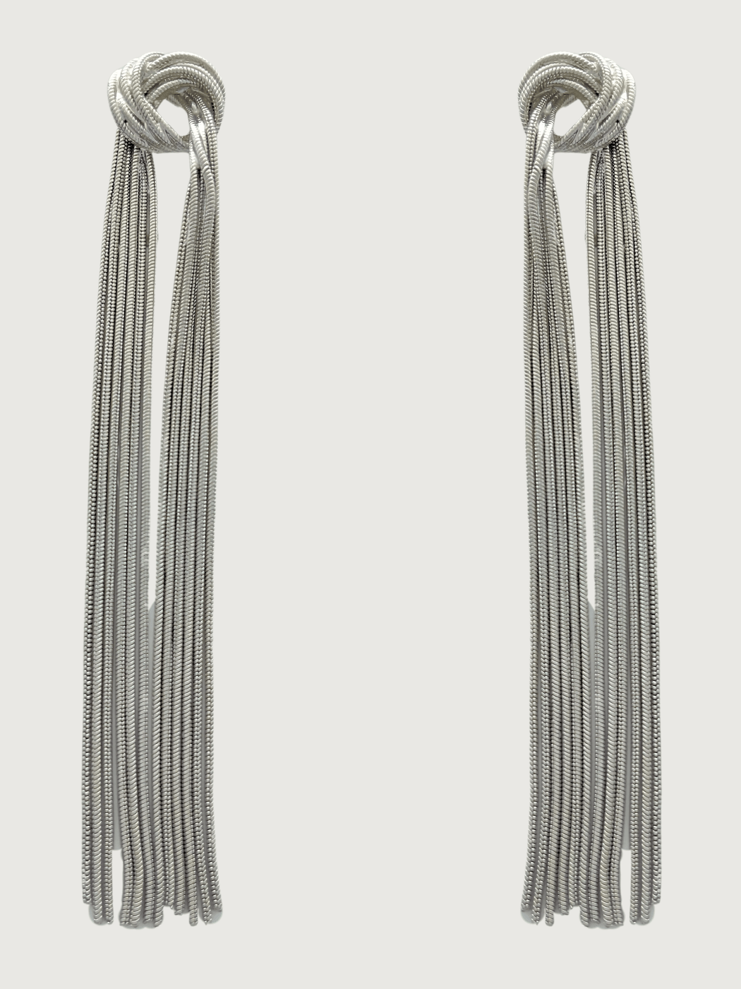 Front View of Clara Tassel Earrings Jewelry for Pierced Ears Rhodium Plated Copper Metal 925 Sterling Silver One Size 15.5gms