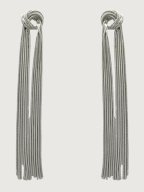 Front View of Clara Tassel Earrings Jewelry for Pierced Ears Rhodium Plated Copper Metal 925 Sterling Silver One Size 15.5gms