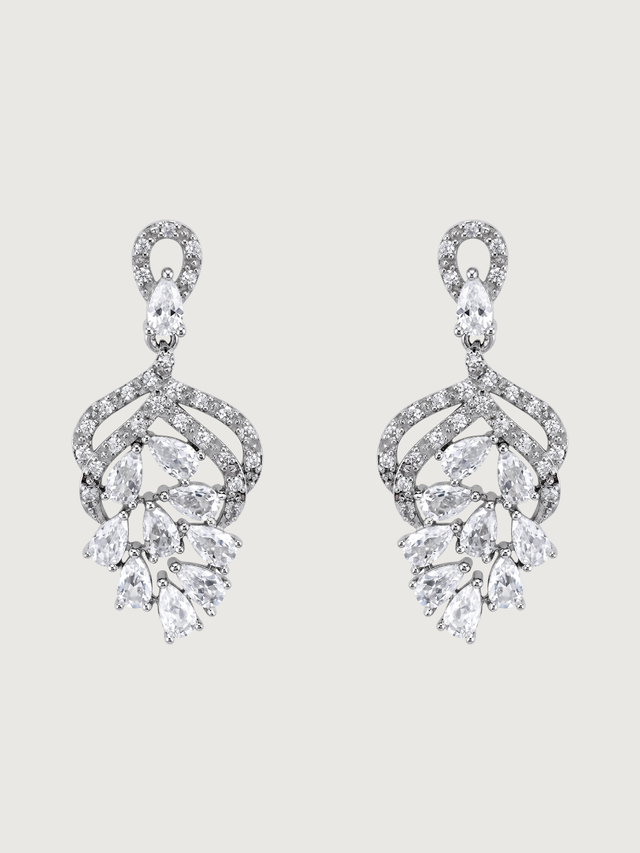 Front View of Lyra Vine Cluster Drop Earrings Jewelry for Pierced Ears Post / Pin & Push in 925 Sterling Silver Stamp Marked Rhodium Plated Brass 3.5 cm 6.5gms