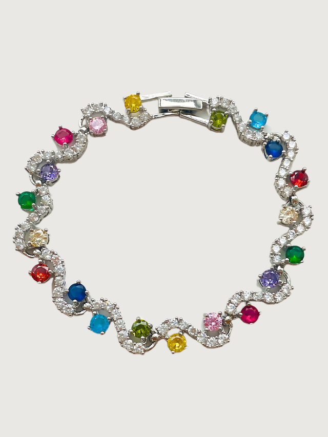Front View of Sierra Multicolor Bracelet in Rhodium Plated Metal Comfort Fit Copper 18 cm 13.8gms Mix