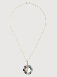 Marem Pearl Pendant Necklace & Stud Earrings in 925 Sterling Silver Comfort Fit Rhodium Plated Brass Stone Metal 2 cm 22.7gms