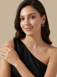 Alternate View of Model Wearing Irene Star Charm Necklace Adjustable Length 925 Sterling Silver 17 inches 2.2gms