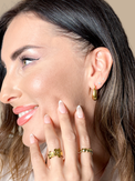 Model Wearing Mia Moon Bucket Earrings Jewelry for Pierced Ears 18k Gold Plated Steel | Hypoallergenic Tarnish Resistant Sweat Water Eco - Friendly One Size 6.1gms Stainless