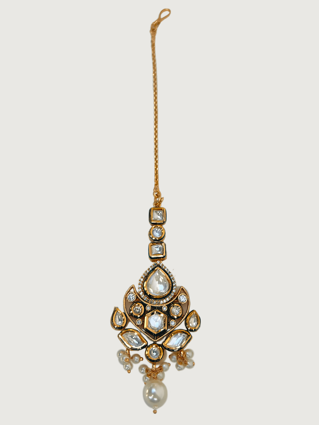 Falak Pearl Mang Tikka in Gold Finish Fixed Length Plated Brass Metal Stone One Size 11.9gms