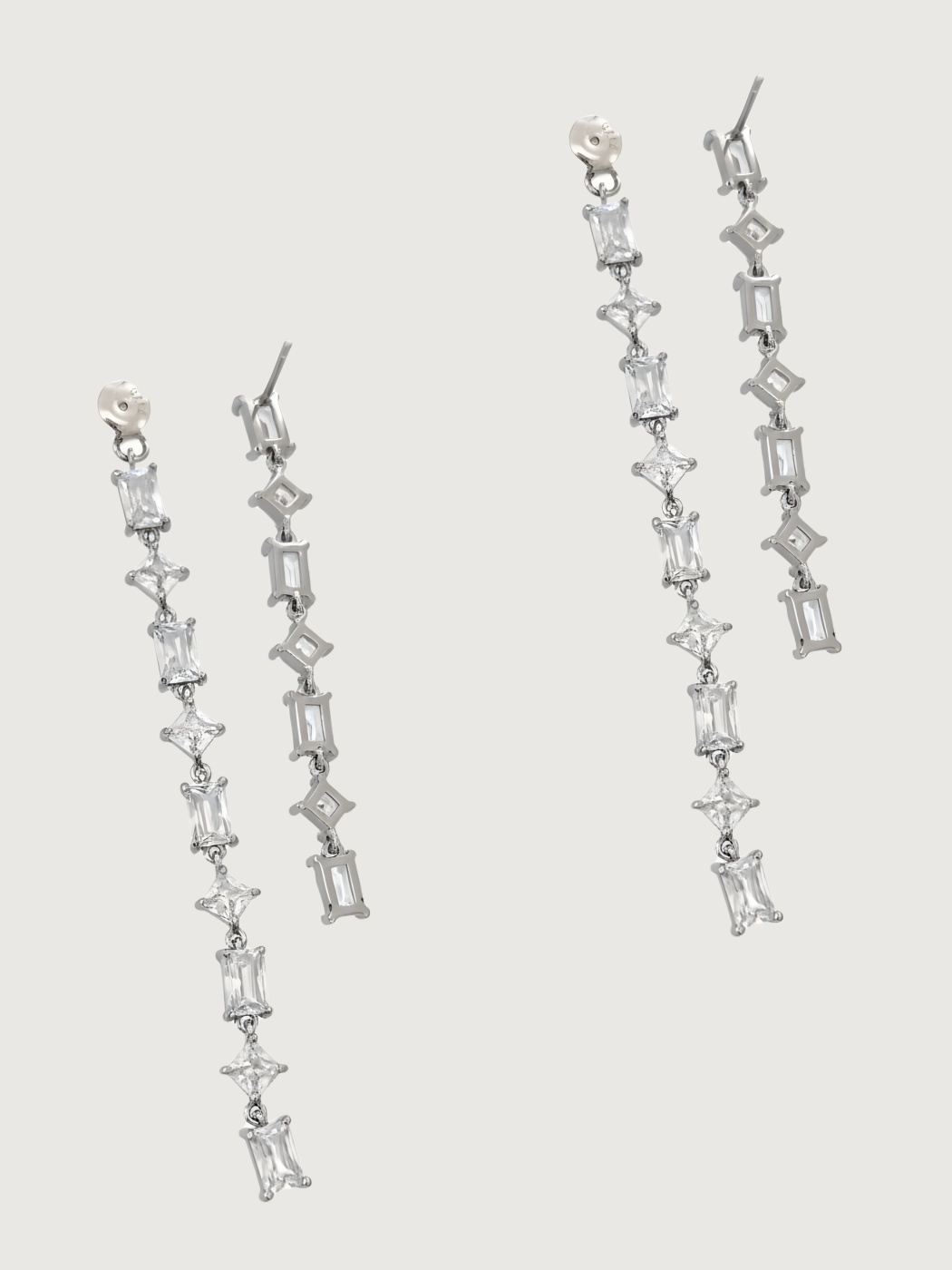 Rear View of Elora Statement Drop Earrings- White Jewelry for Pierced Ears 925 Sterling Silver 8 cm 11.4gms