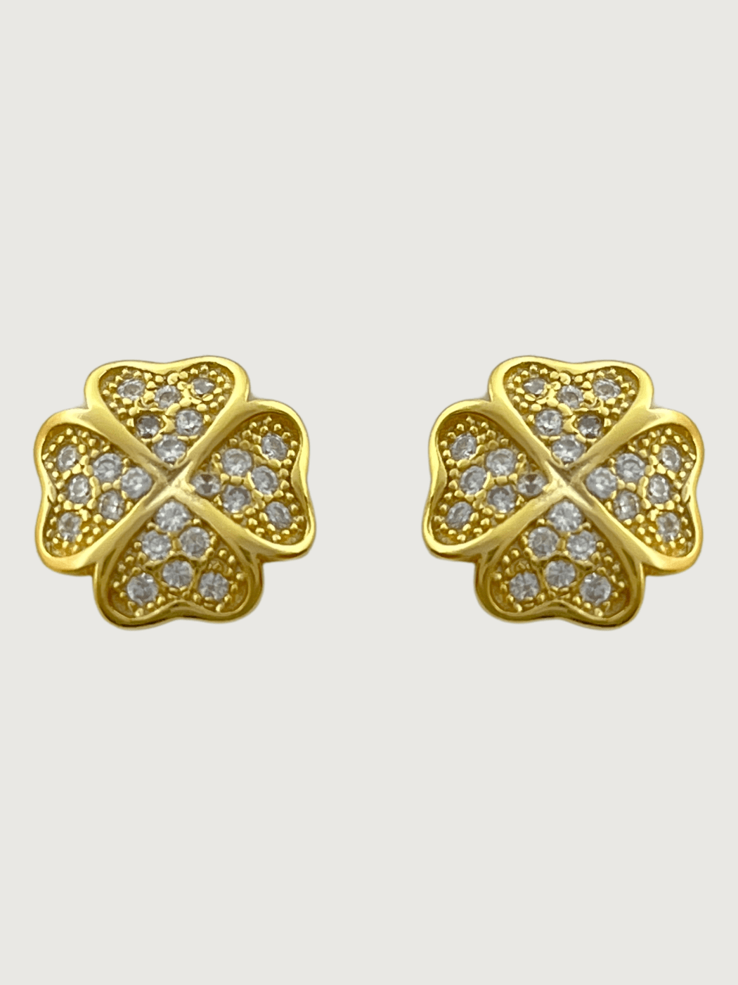 Front View of Cara Clover Stud Earrings in 18k Gold Plated Sterling Silver Jewelry for Pierced Ears 925 One Size 1.9gms