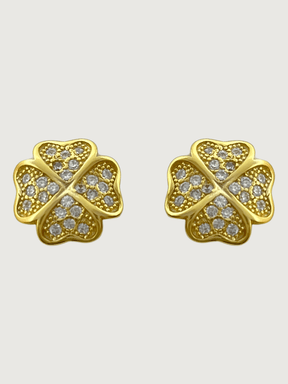Front View of Cara Clover Stud Earrings in 18k Gold Plated Sterling Silver Jewelry for Pierced Ears 925 One Size 1.9gms