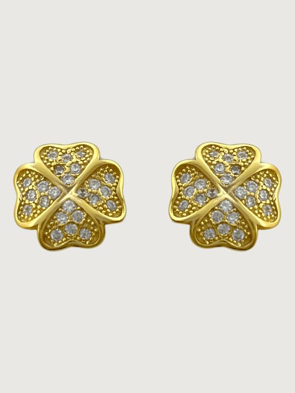 Front View of Cara Clover Stud Earrings in 18k Gold Plated Sterling Silver Jewelry for Pierced Ears 925 One Size 1.9gms