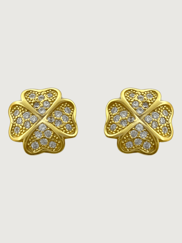 Front View of Cara Clover Stud Earrings in 18k Gold Plated Sterling Silver Jewelry for Pierced Ears 925 One Size 1.9gms