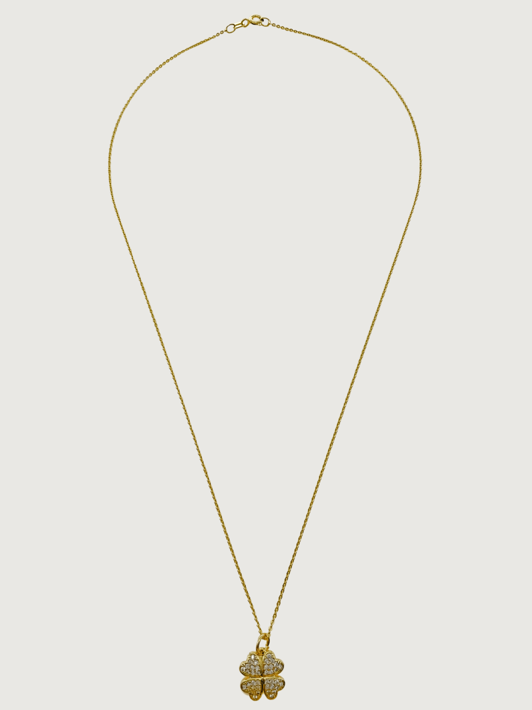 Rear View of Cara Clover Pendant Necklace in 18k Gold Plated Sterling Silver Fixed Length 925 Brass Metal Stone 16 inches 2.1gms