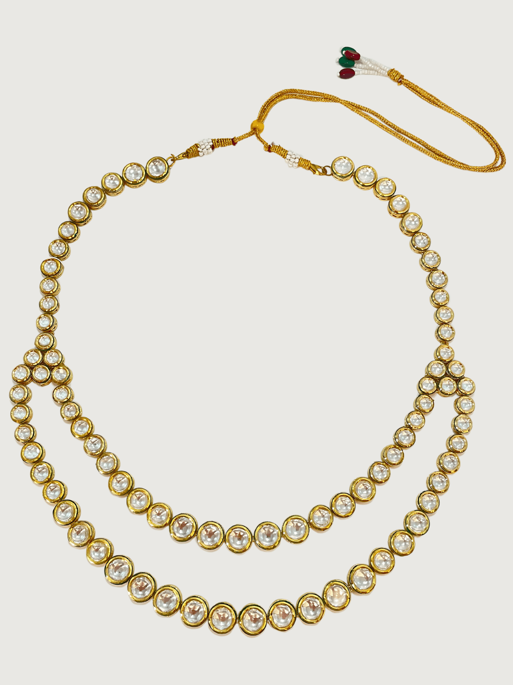 Devika Polki Necklace & Drop Earrings Set in Gold Plated Metal Fixed Length Brass One Size 120.4gms