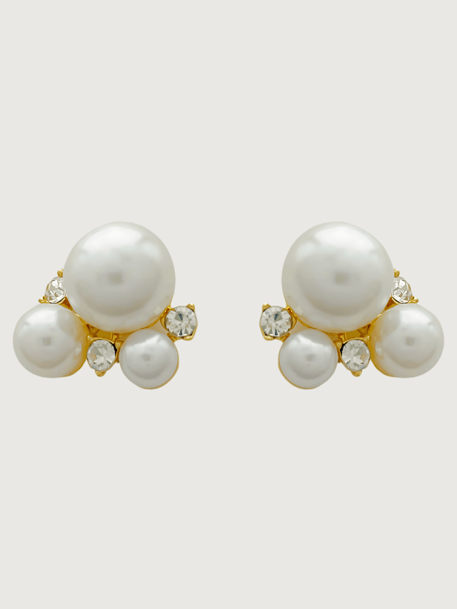 Front View of Pristine Pearl Trio Stud Earrings in 18k Gold Plated Metal Jewelry for Pierced Ears Copper 925 Sterling Silver One Size 6.9gms