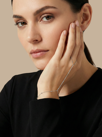 Model Wearing Candice Hand Chain Bracelet in 925 Sterling Silver Adjustable Length One Size 1.7gms