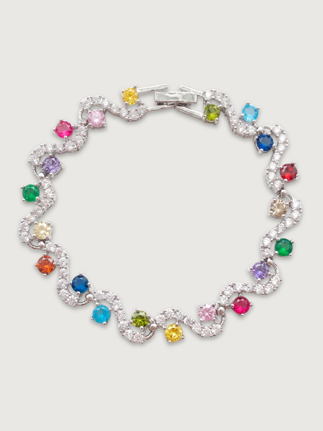 Front View of Sierra Multicolor Bracelet Comfort Fit Rhodium Plated Brass 7 inches 13.8gms Mix Metal