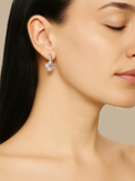 Model Wearing Heidi Huggie Hoop Earrings Jewelry for Pierced Ears 925 Sterling Silver One Size 5.5gms