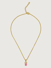 Rear View of Little Princess Dolly Pendant Necklace and Dangle Earrings in 18K Gold Plated Sterling Silver Adjustable Length 18k 925 Metal 14 inches 6.3gms