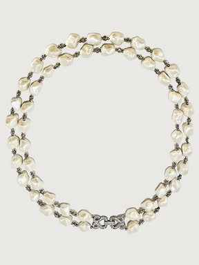 Front View of Mariam Pearl Necklace Comfort Fit Rhodium Plated Brass One Size 90.5gms