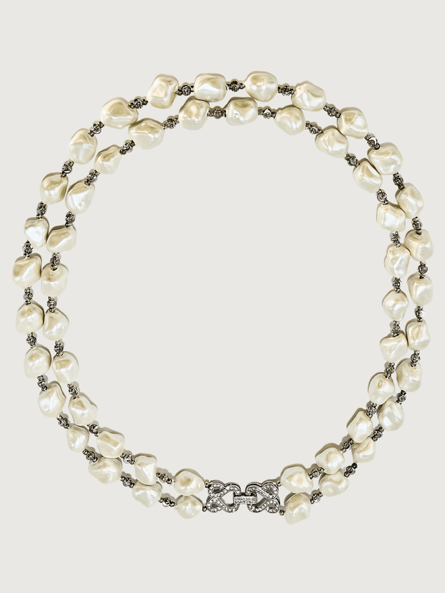 Front View of Mariam Pearl Necklace Comfort Fit Rhodium Plated Brass One Size 90.5gms