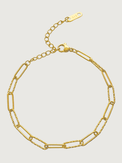 Front View of Celine Paperclip Bracelet in 18K Gold Plated Metal Adjustable Length 18k Steel | Hypoallergenic Tarnish Resistant Sweat Water Eco - Friendly One Size 3.1gms