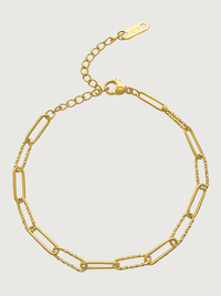 Front View of Celine Paperclip Bracelet in 18K Gold Plated Metal Adjustable Length 18k Steel | Hypoallergenic Tarnish Resistant Sweat Water Eco - Friendly One Size 3.1gms