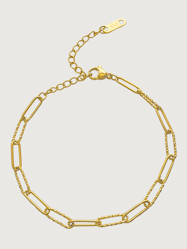 Front View of Celine Paperclip Bracelet in 18K Gold Plated Metal Adjustable Length 18k Steel | Hypoallergenic Tarnish Resistant Sweat Water Eco - Friendly One Size 3.1gms