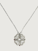 Front View of Cara Heart Clover Versatile Pendant Necklace in Sterling Silver Adjustable Length 925 Metal 16 inches 3gms