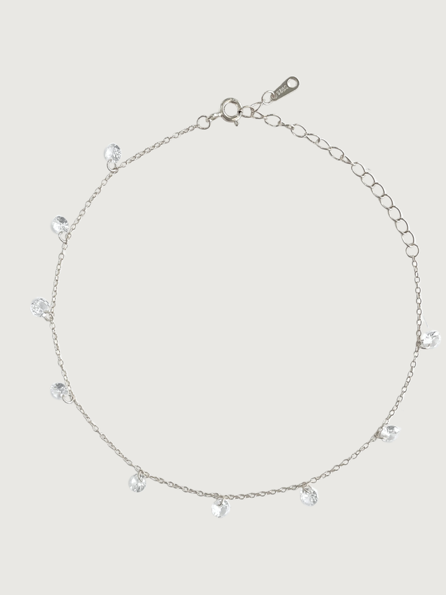 Front View of Lumi Anklet in 925 Sterling Silver Adjustable Length Metal 8 inches 1.5gms