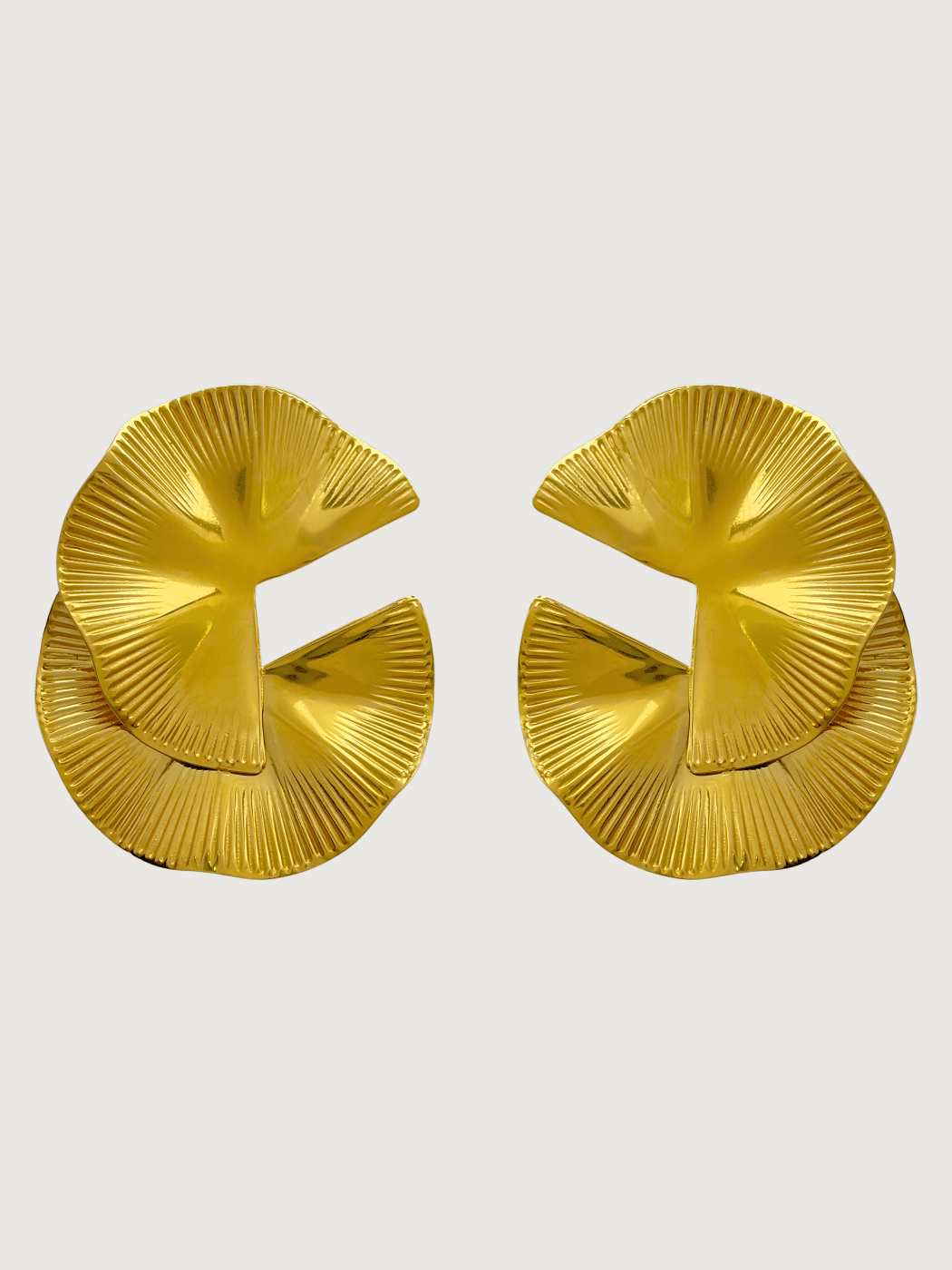 Front View of Megan Spiral statement Earrings in 18K Gold Plated Metal Jewelry for Pierced Ears 18k Steel | Hypoallergenic Tarnish Resistant Sweat Water Eco - Friendly One Size 11.3gms Stainless