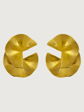 Front View of Megan Spiral statement Earrings in 18K Gold Plated Metal Jewelry for Pierced Ears 18k Steel | Hypoallergenic Tarnish Resistant Sweat Water Eco - Friendly One Size 11.3gms Stainless