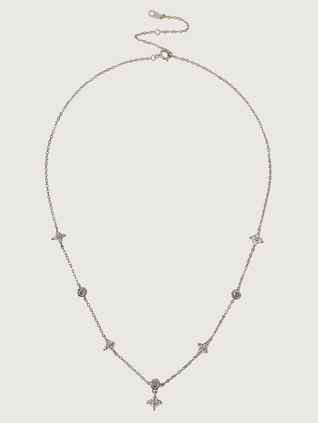 Front View of Irene Star Charm Necklace in 925 Sterling Silver Adjustable Length Metal 17 inches 2.2gms