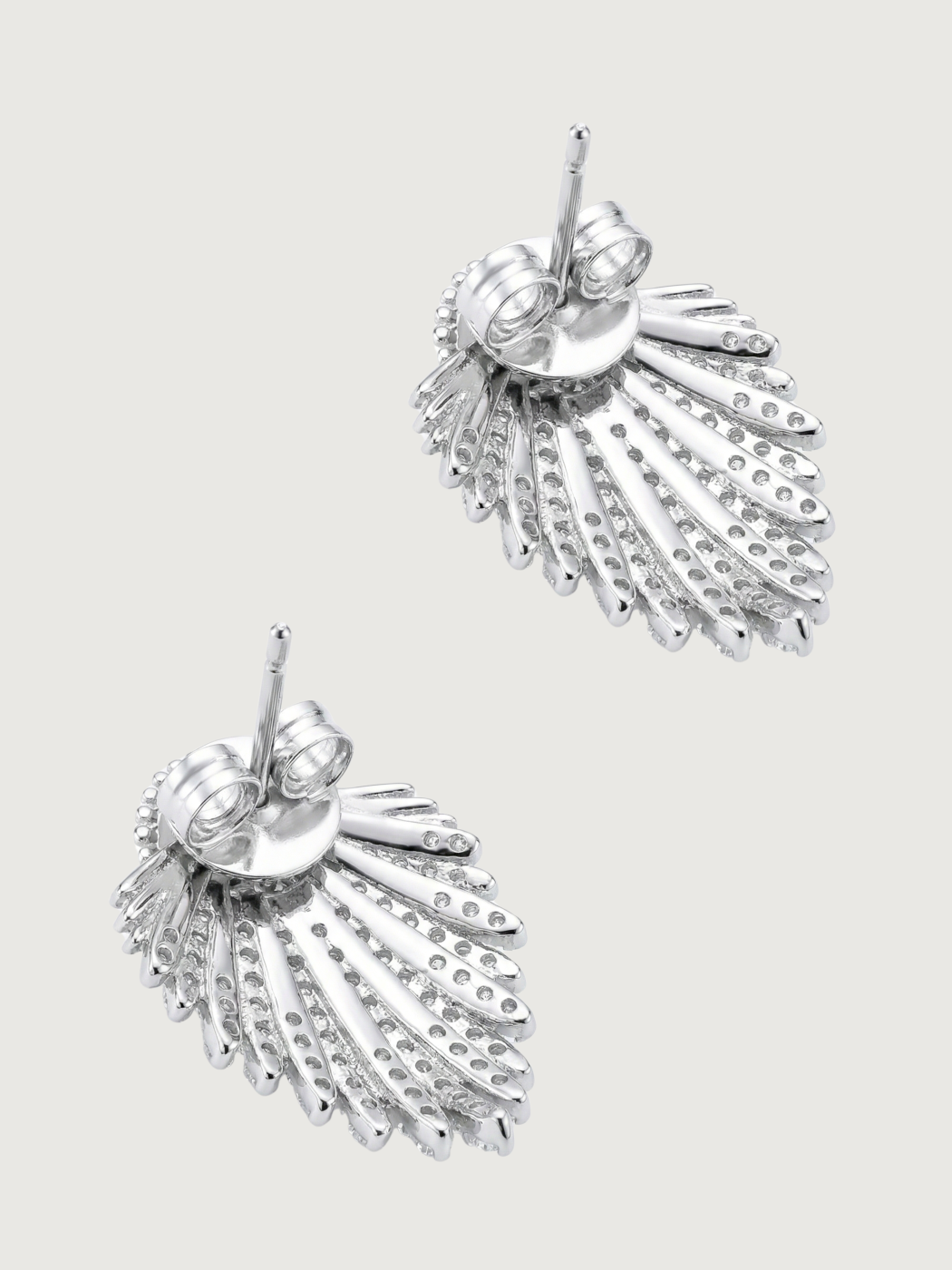 Rear View of Evelyn Pearl Stud Earrings in Rhodium Plated Metal Jewelry for Pierced Ears Post / Pin & Push 925 Sterling Silver Stamp Marked Brass 2.5 cm 7.4gms