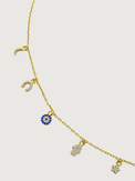 Closeup of Rayan Charm Bracelet in 18k Gold Plated Sterling Silver Adjustable Length 925 Metal Stone 20 cm 2.3gms